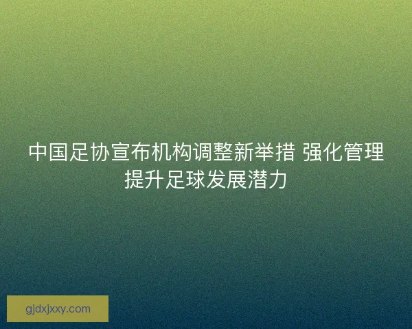 中国足协宣布机构调整新举措 强化管理提升足球发展潜力